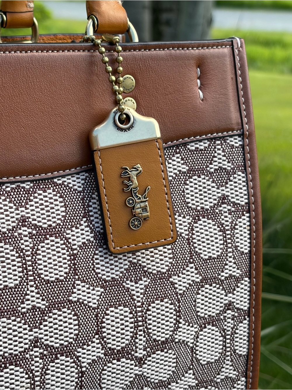 Coach Rogue 25 Signature Textile Jacquard Coco Amber Leather C6444 NWT - Picture 7 of 17